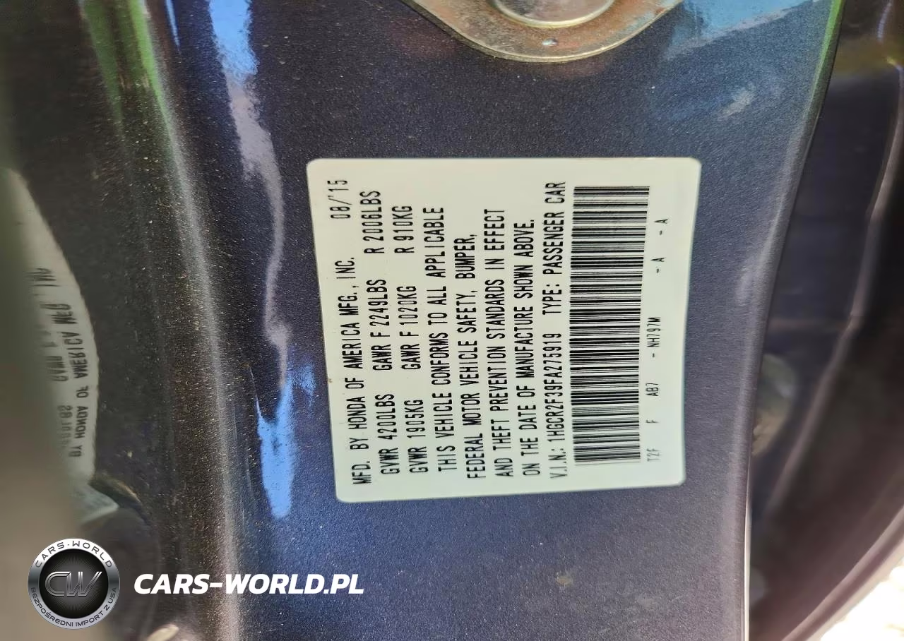 2015 Honda Accord Lx VIN:1HGCR2F39FA275919 - 13