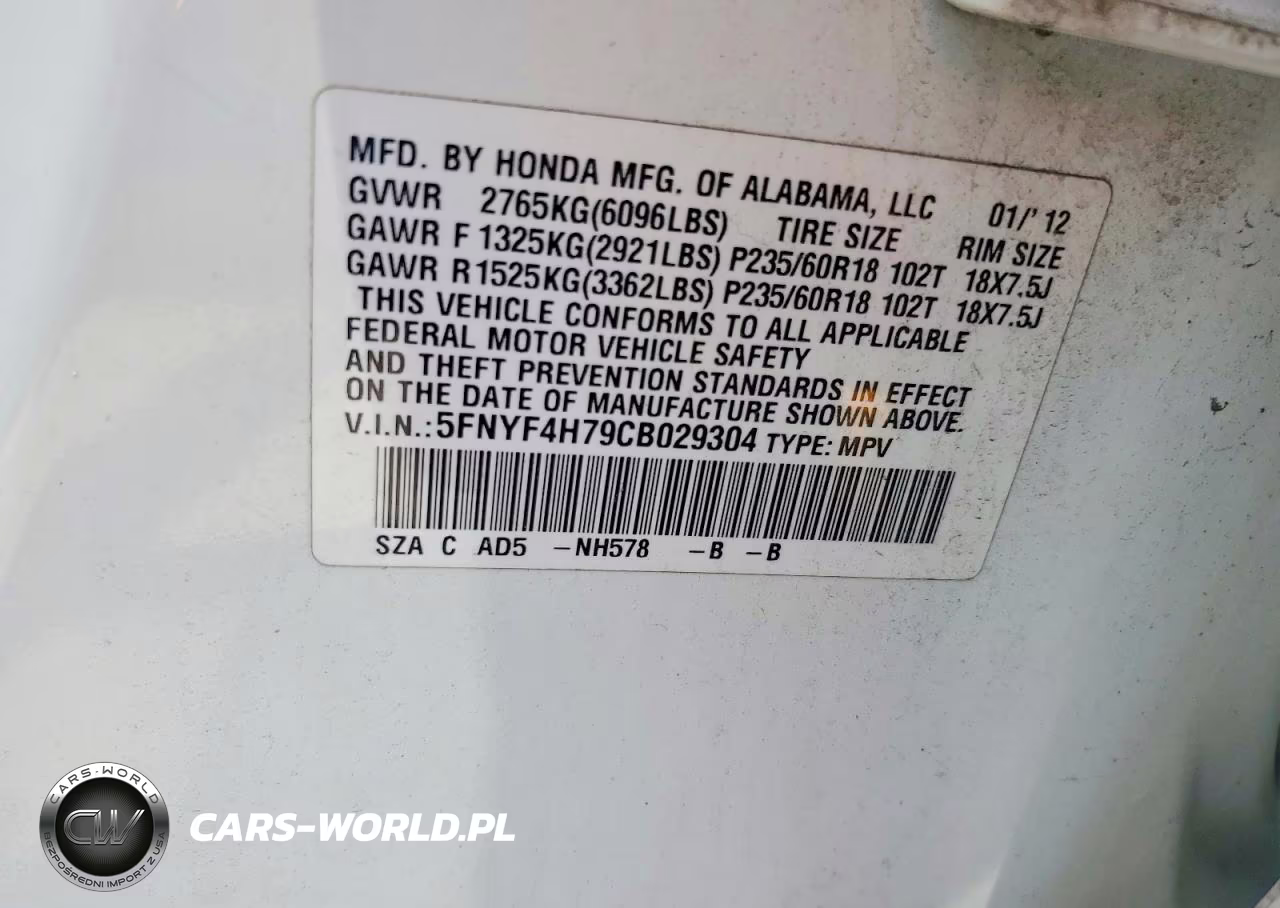 2012 Honda Pilot Exln VIN:5FNYF4H79CB029304 - 13