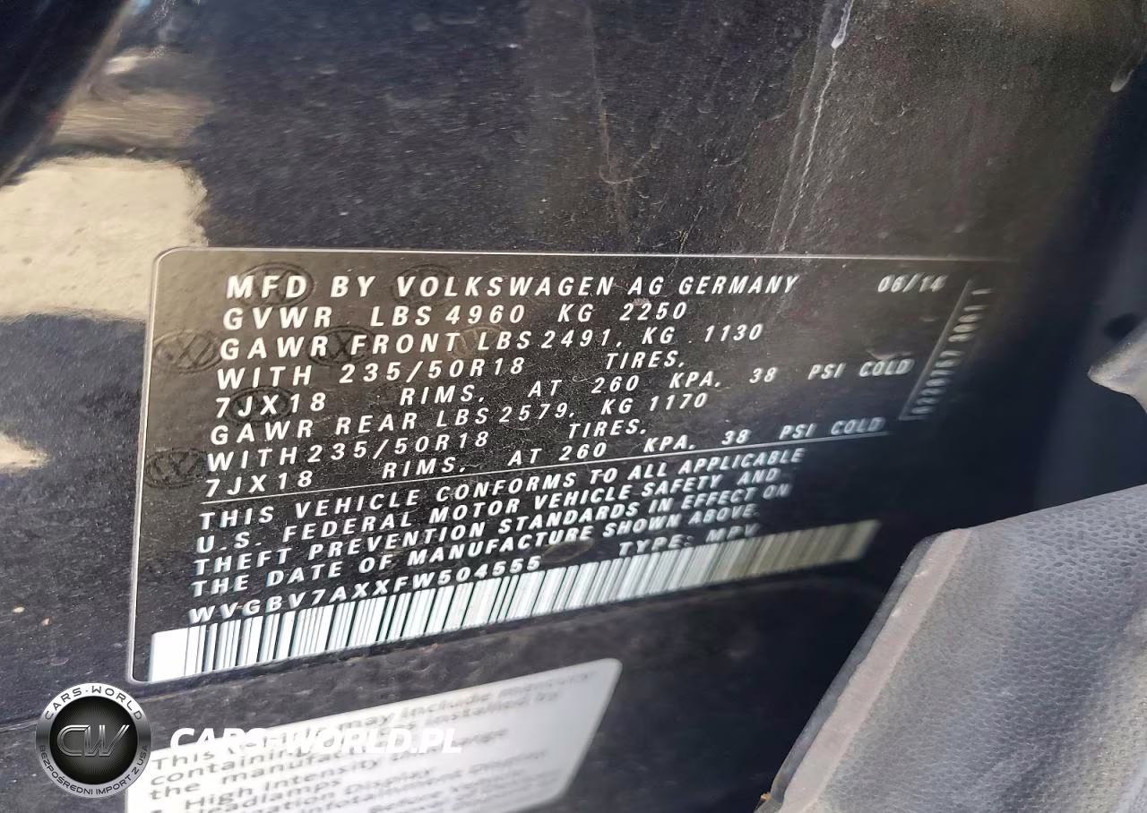 2015 Volkswagen Tiguan S VIN:WVGBV7AXXFW504555 - 12