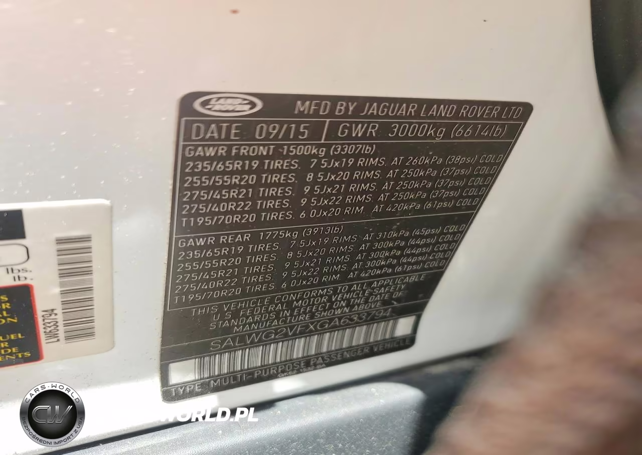 LAND ROVER RANGE ROVE VIN:SALWG2VFXGA633794 - 13