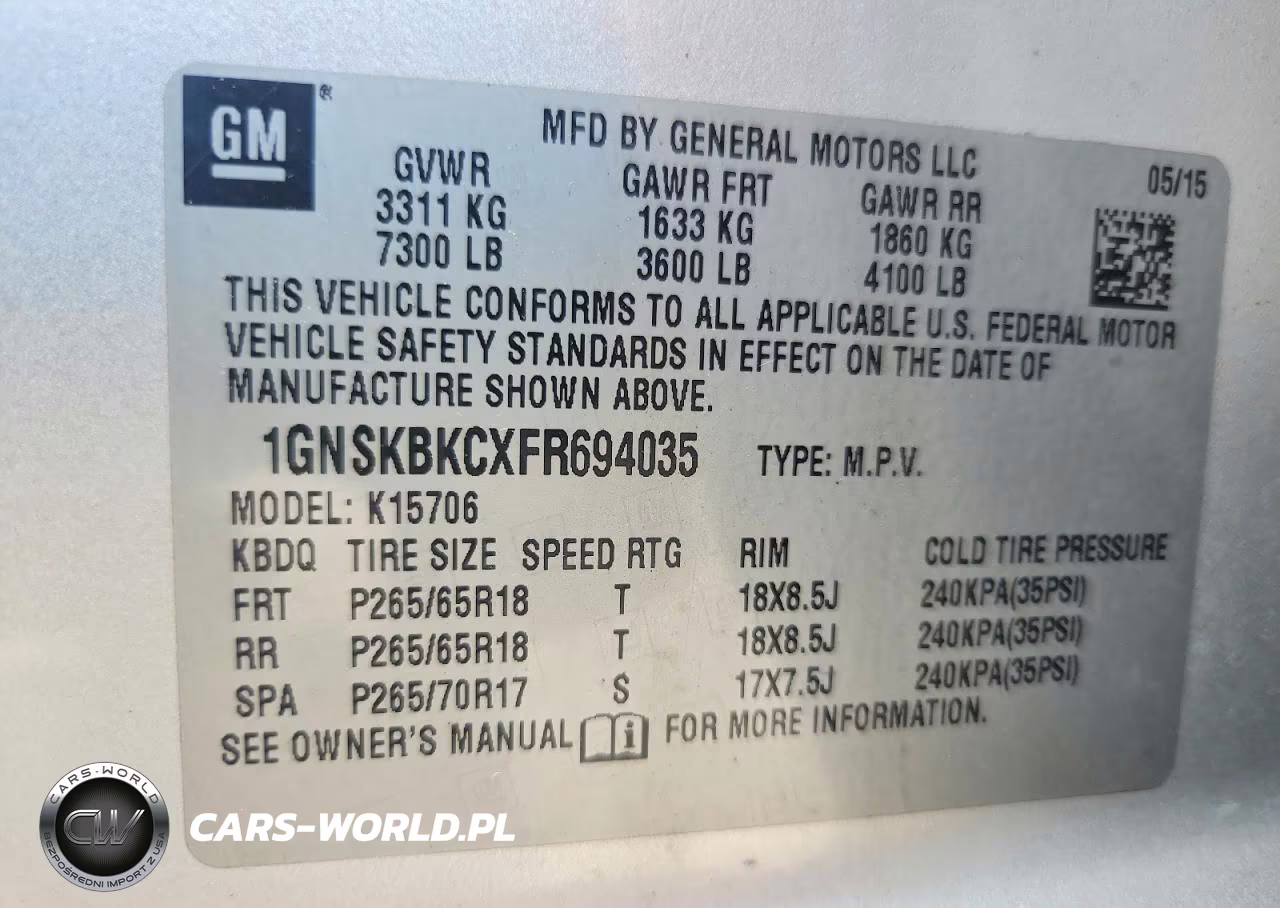 2015 Chevrolet Tahoe K1500 Lt VIN:1GNSKBKCXFR694035 - 13