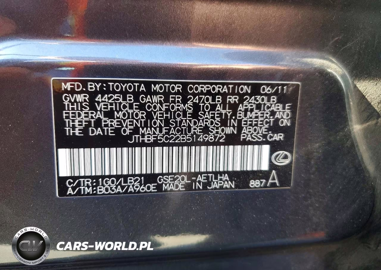 2011 Lexus Is 250 VIN:JTHBF5C22B5149872 - 13