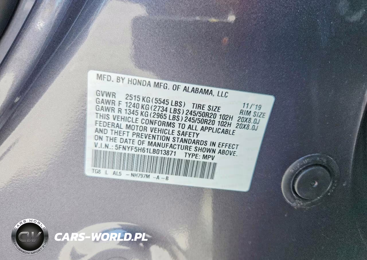 2020 Honda Pilot Touring VIN:5FNYF5H61LB013871 - 13