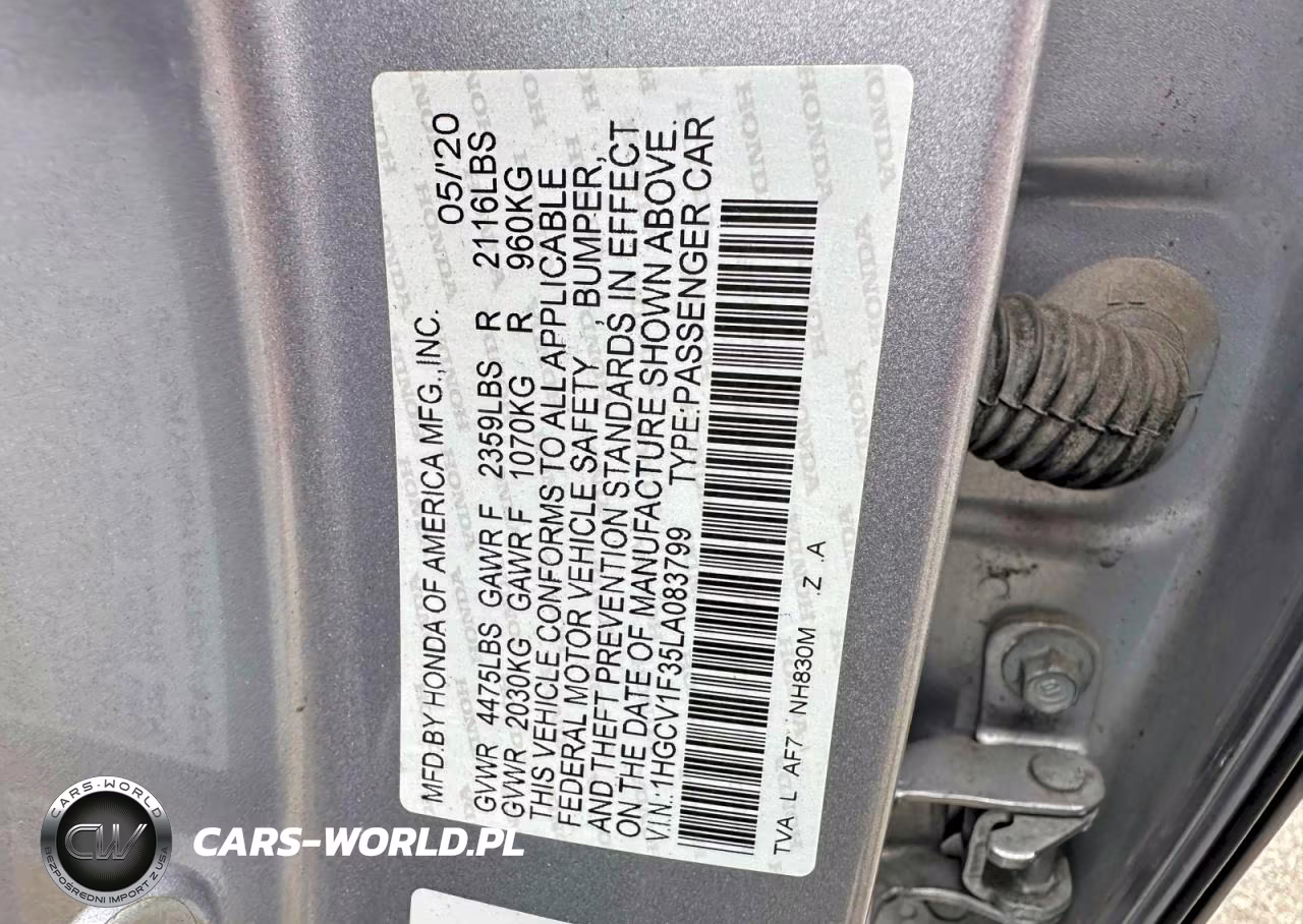 2020 Honda Accord Sport VIN:1HGCV1F35LA083799 - 10
