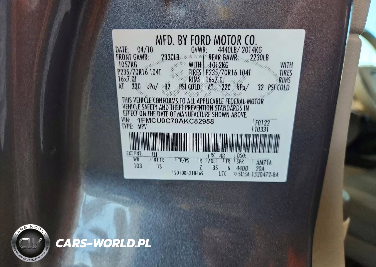 2010 Ford Escape Xls VIN:1FMCU0C70AKC82958 - 13
