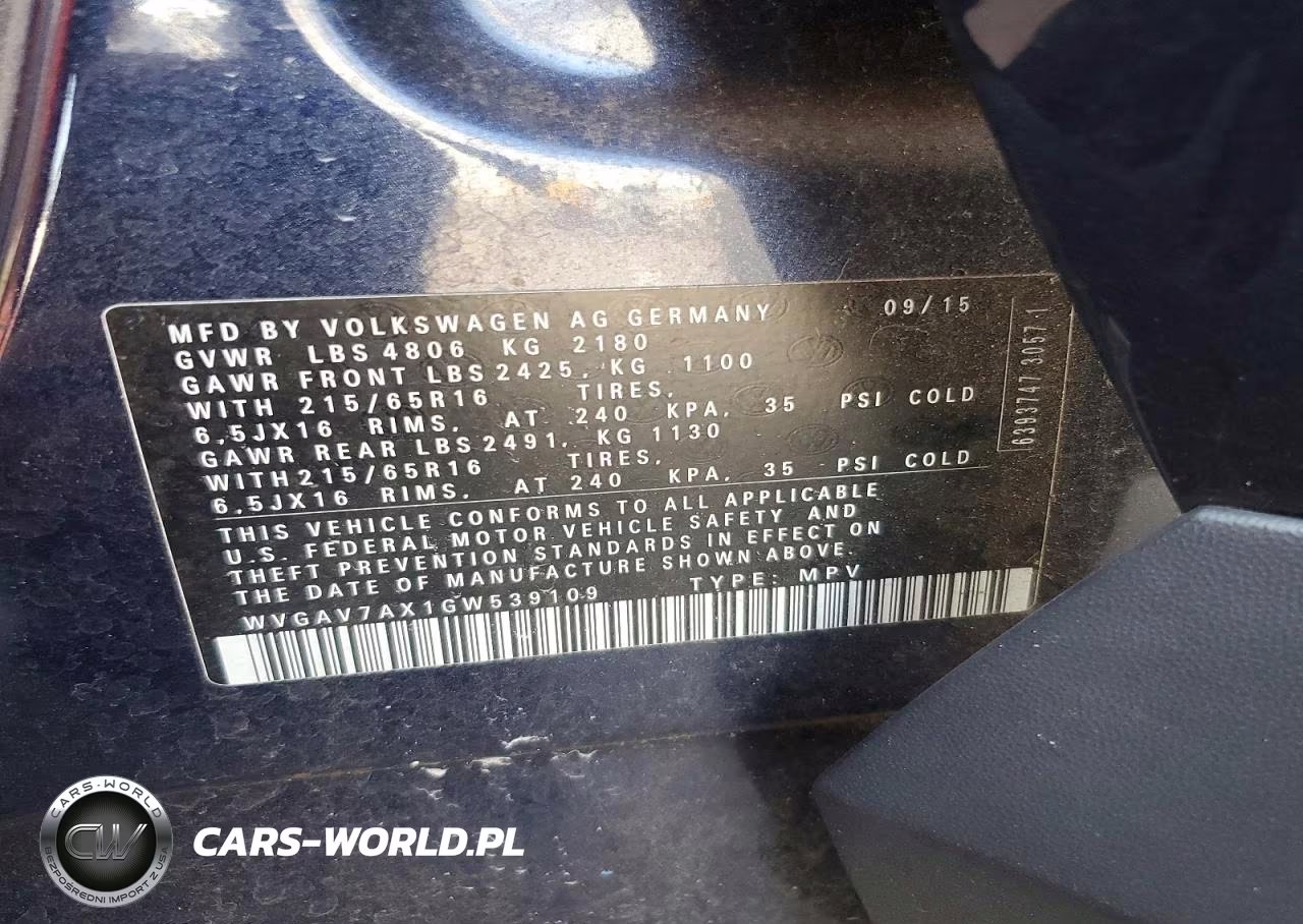 2016 Volkswagen Tiguan S VIN:WVGAV7AX1GW539109 - 13