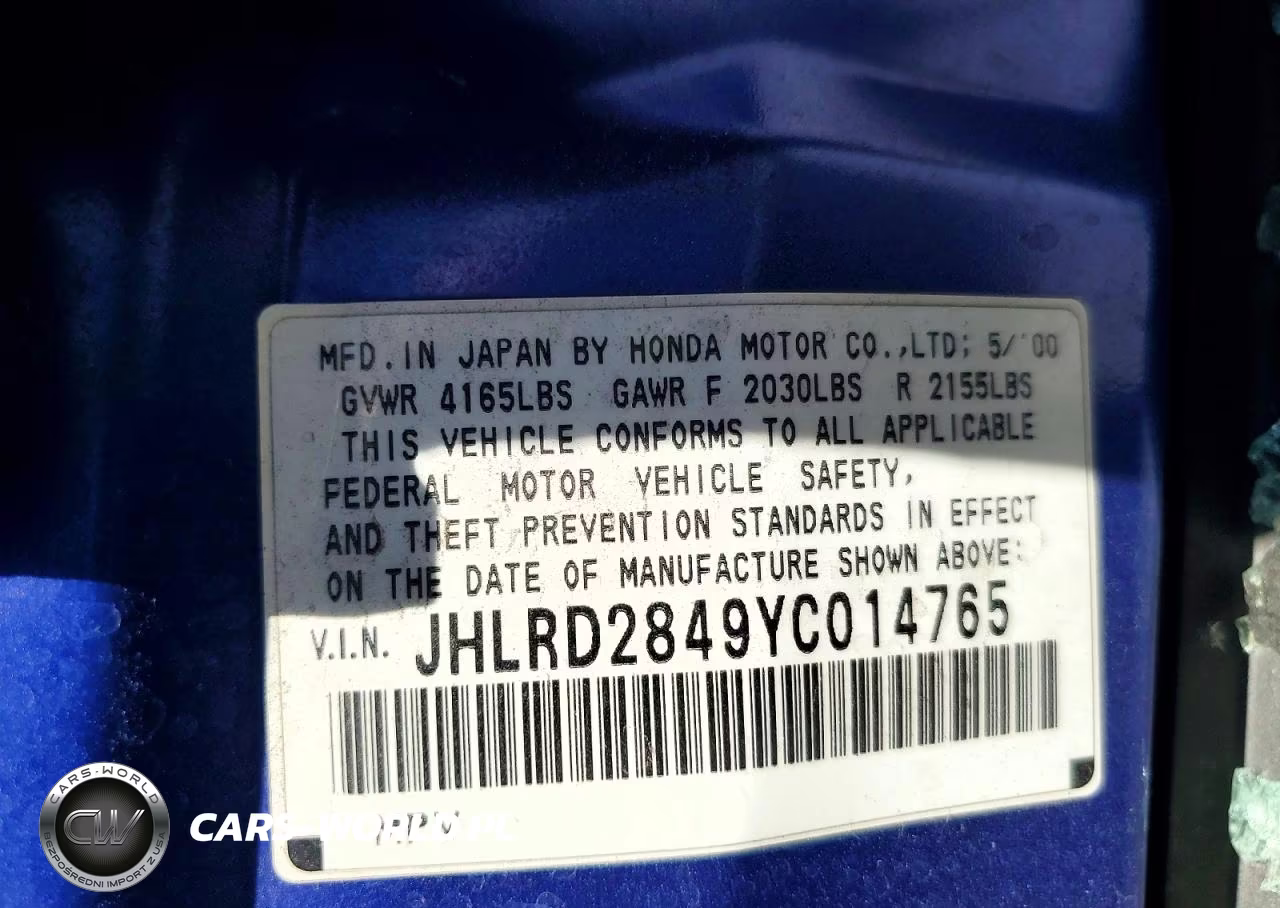 2000 Honda Cr-V Lx VIN:JHLRD2849YC014765 - 13