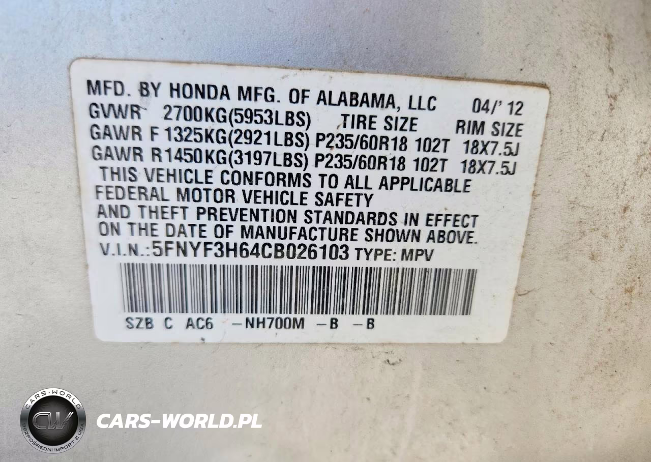 2012 Honda Pilot Exl VIN:5FNYF3H64CB026103 - 12