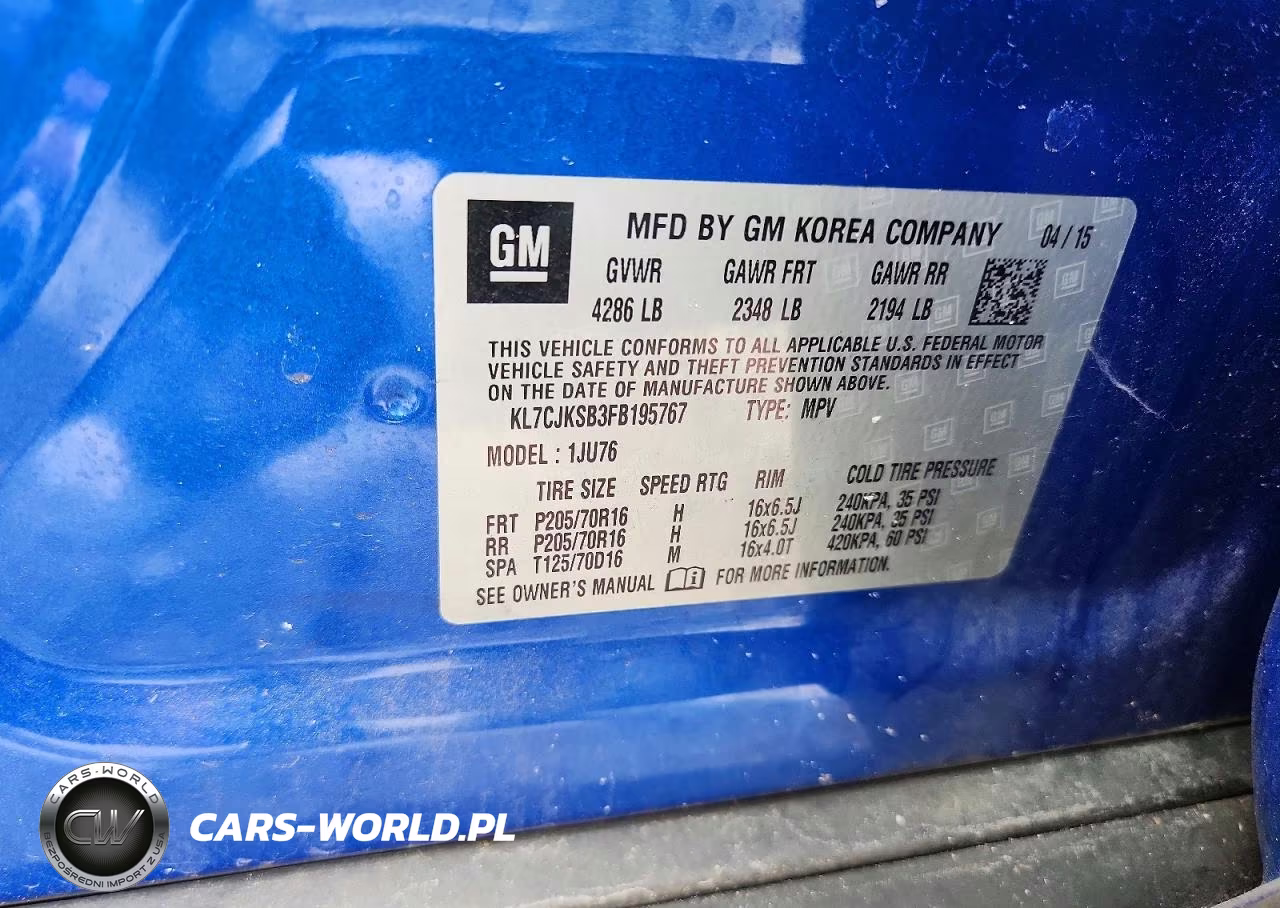 2015 Chevrolet Trax Ls VIN:KL7CJKSB3FB195767 - 14