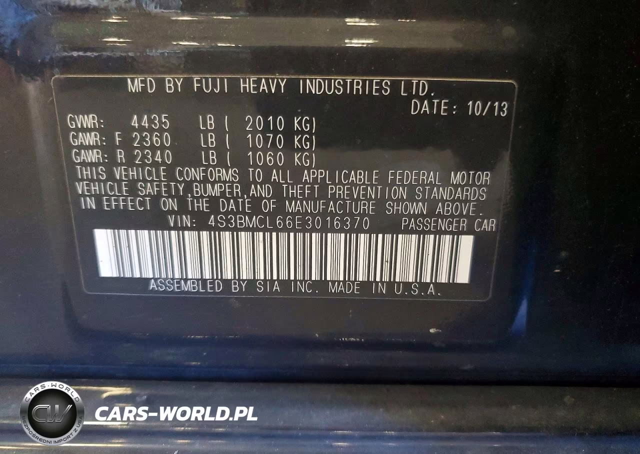 2014 Subaru Legacy 2.5I Limited VIN:4S3BMCL66E3016370 - 12