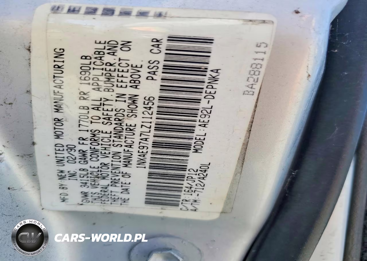 1990 Toyota Corolla Le VIN:1NXAE97A7LZ112456 - 12