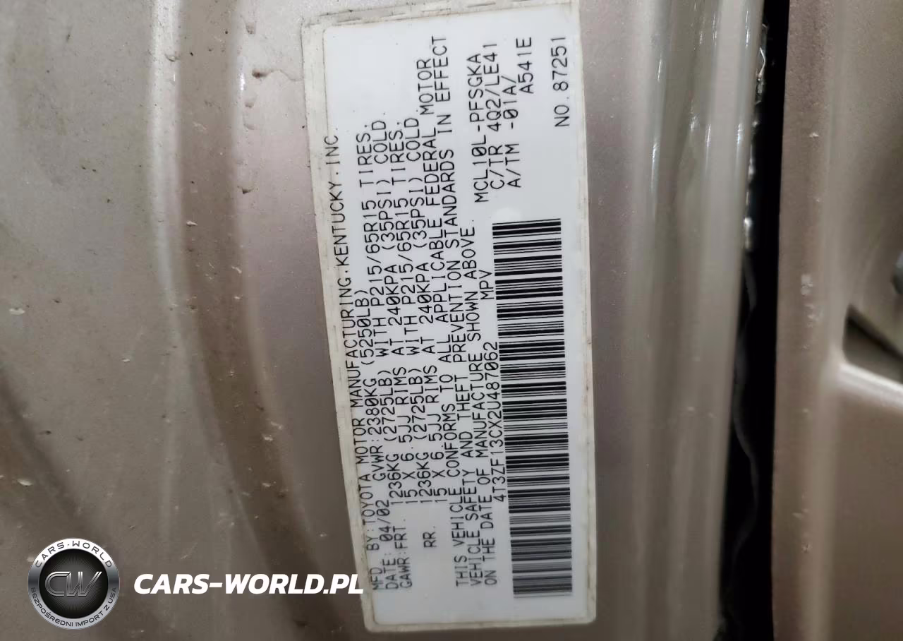 2002 Toyota Sienna Xle VIN:4T3ZF13CX2U487062 - 13