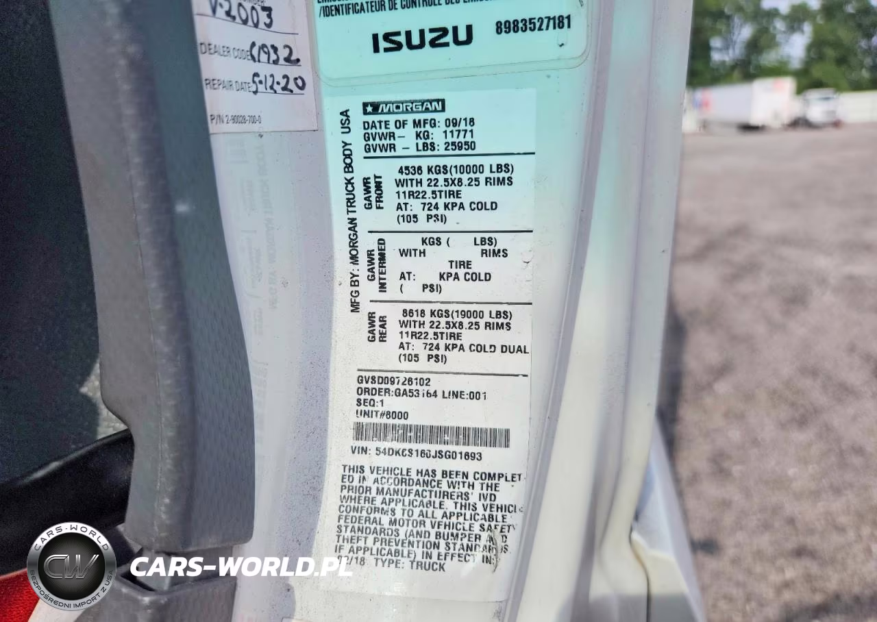 2018 Isuzu Ftr Box Truck VIN:54DK6S160JSG01693 - 14