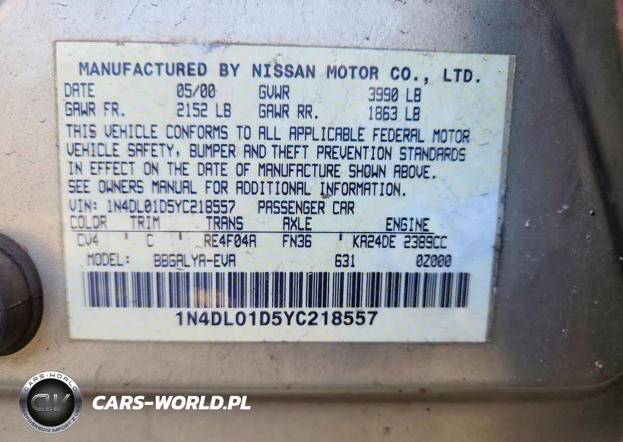 2000 Nissan Altima VIN:1N4DL01D5YC218557 - 12
