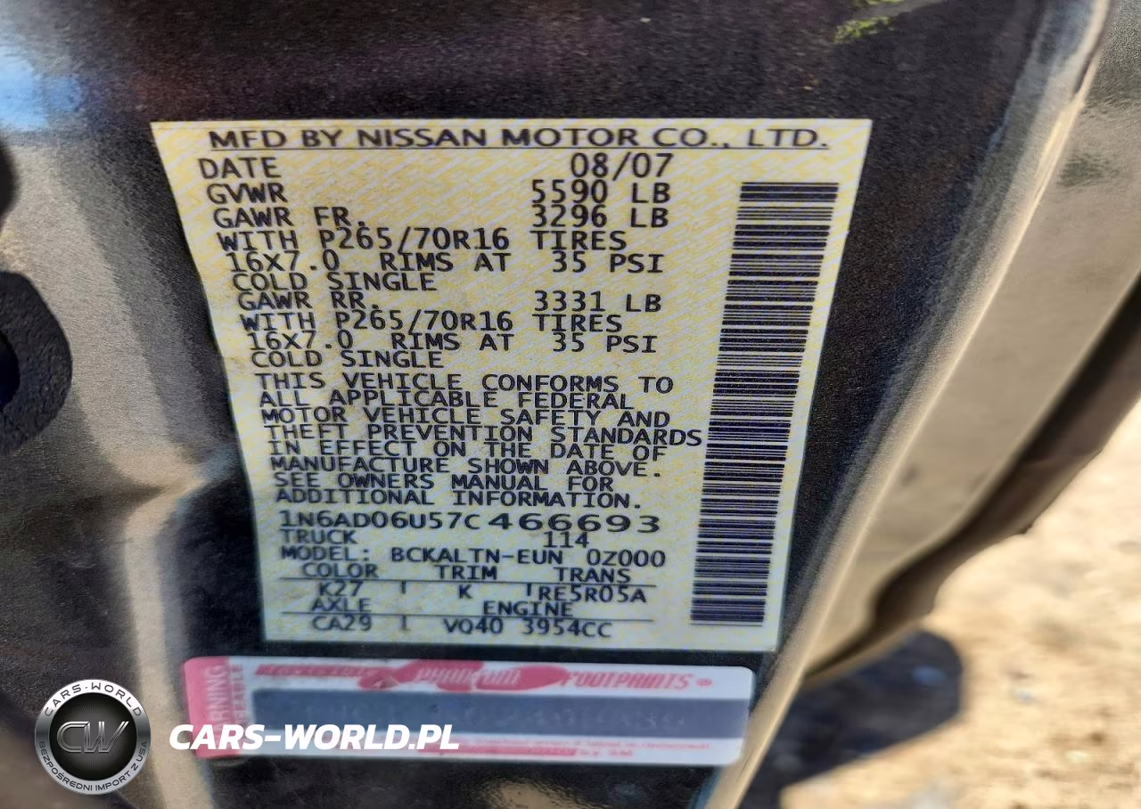 2007 Nissan Frontier Se VIN:1N6AD06U57C466693 - 12