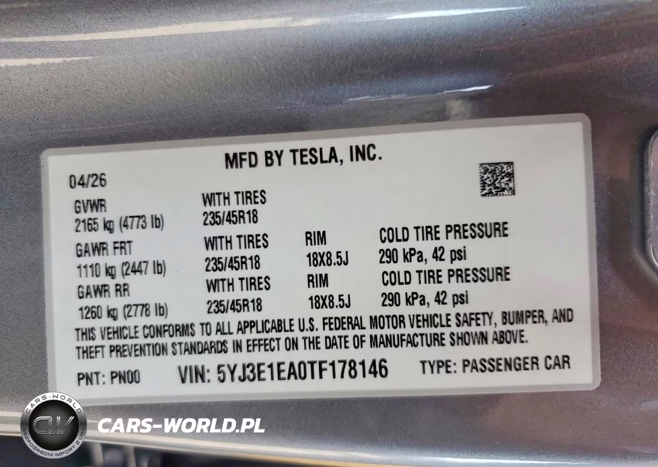 2026 Tesla Model 3 VIN:5YJ3E1EA0TF178146 - 12