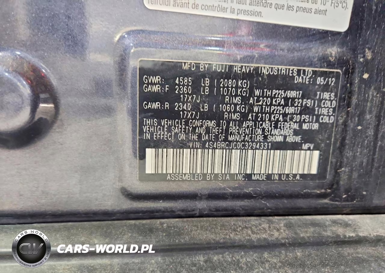 2012 Subaru Outback 2.5I Limited VIN:4S4BRCJC0C3294331 - 13