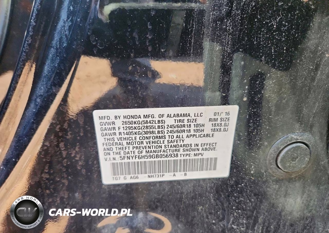 2016 Honda Pilot Exl VIN:5FNYF6H59GB056938 - 12