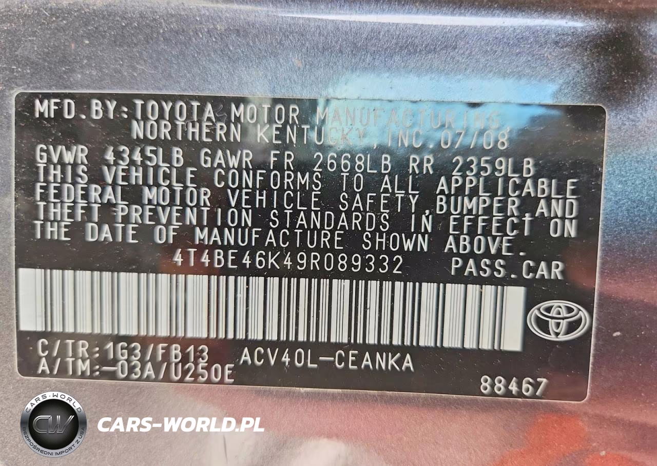 2009 Toyota Camry Le VIN:4T4BE46K49R089332 - 12
