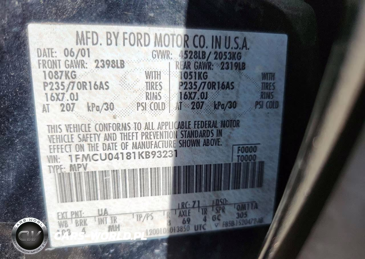 2001 Ford Escape Xlt VIN:1FMCU04181KB93231 - 14