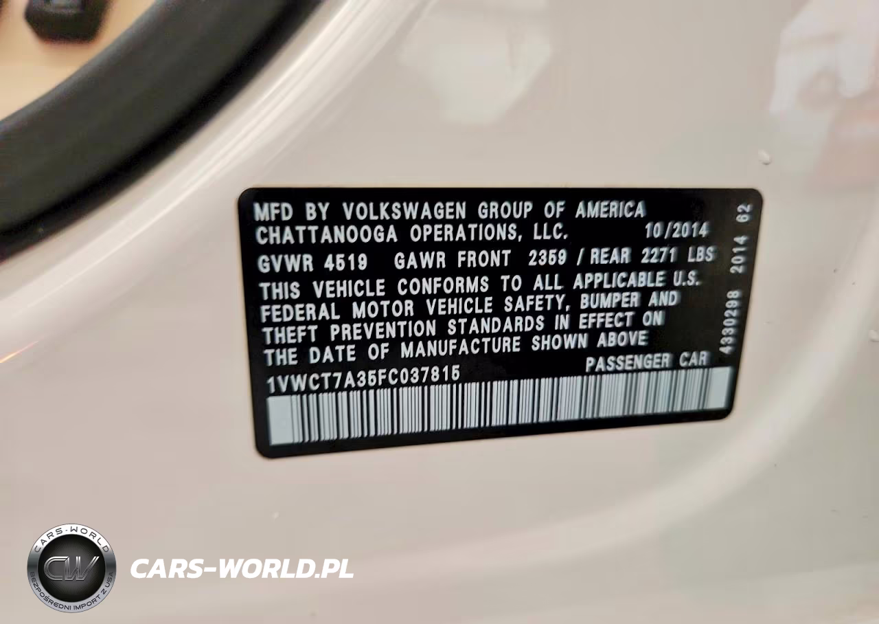 2015 Volkswagen Passat Sel VIN:1VWCT7A35FC037815 - 12