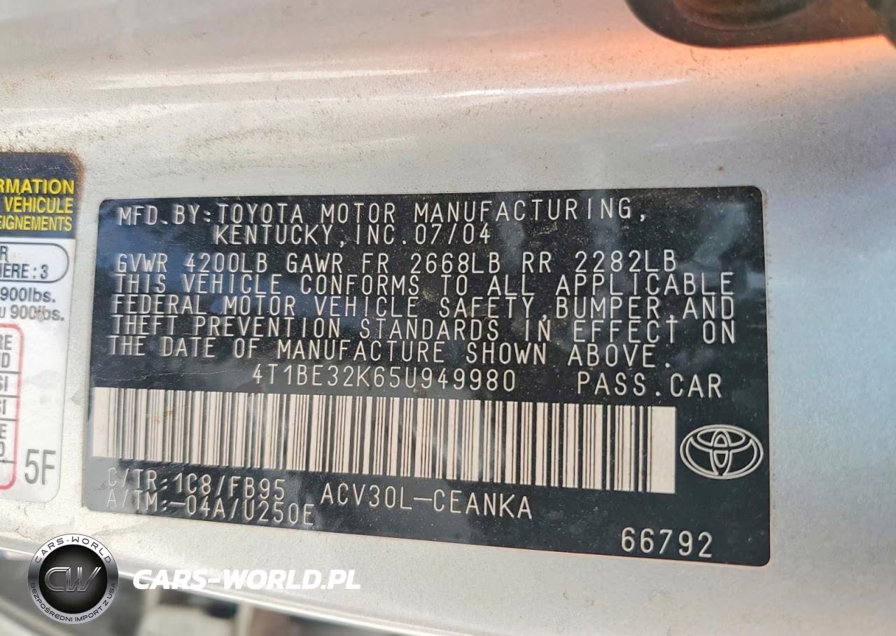 2005 Toyota Camry Le VIN:4T1BE32K65U949980 - 12