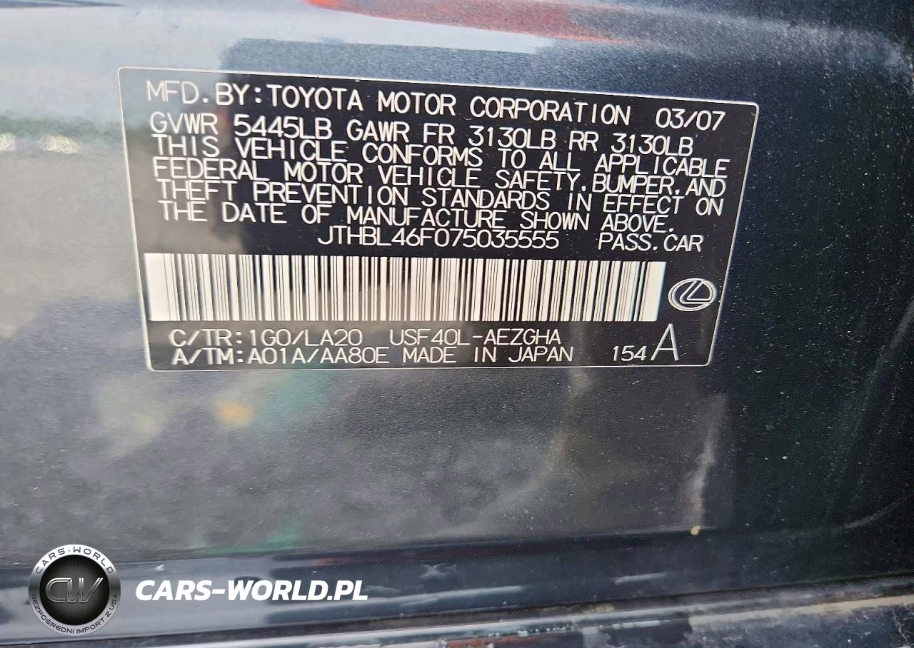 2007 Lexus Ls 460 VIN:JTHBL46F075035555 - 12