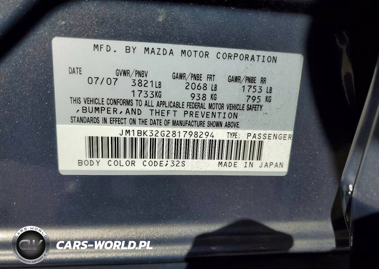 2008 Mazda 3 I VIN:JM1BK32G281798294 - 12
