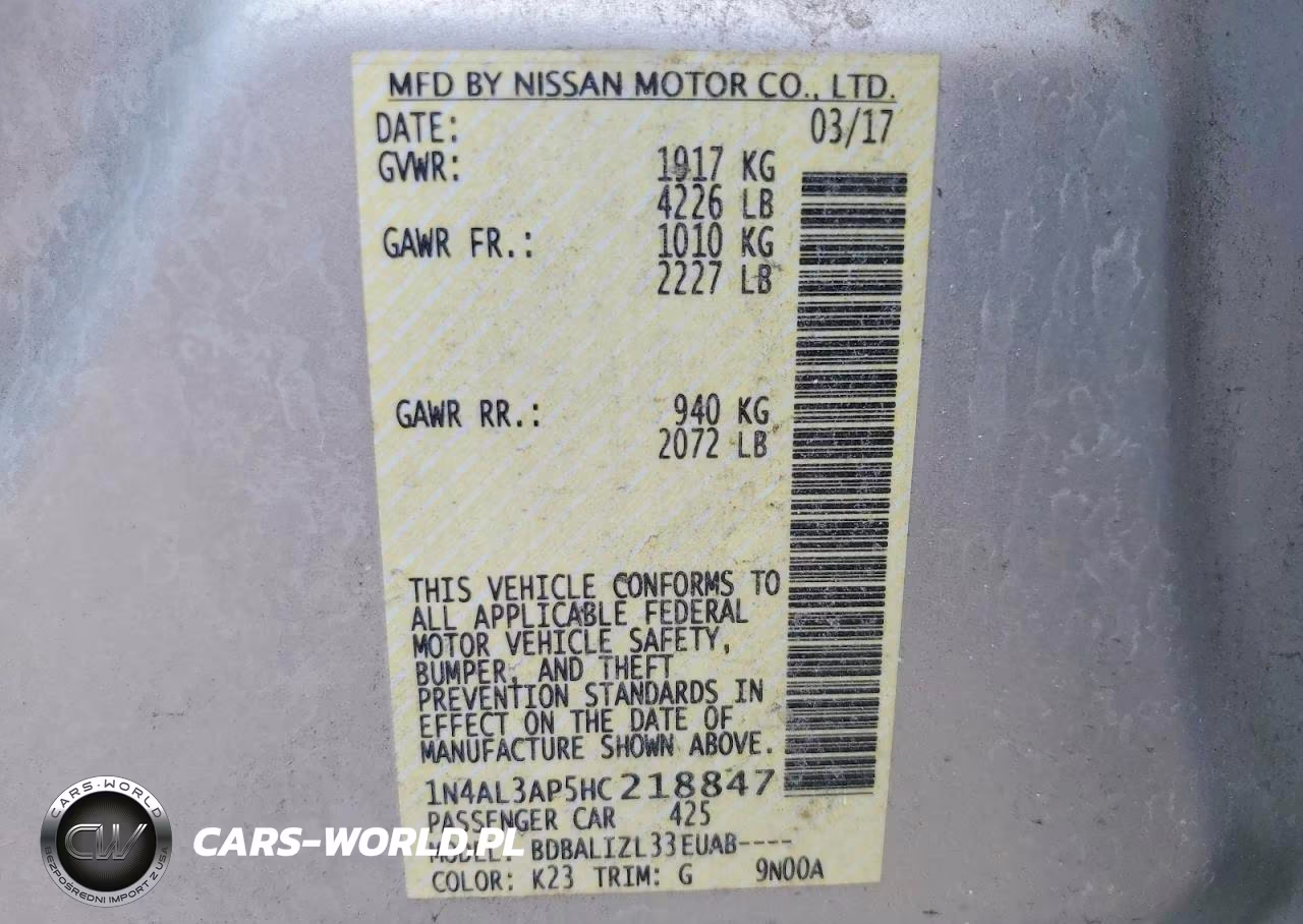 2017 Nissan Altima 2.5 Sv VIN:1N4AL3AP5HC218847 - 13