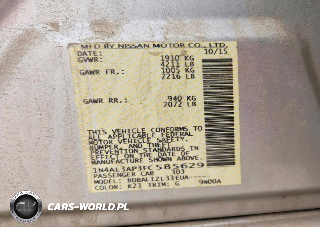 2015 Nissan Altima 2.5 Sv VIN:1N4AL3AP3FC585629 - 12