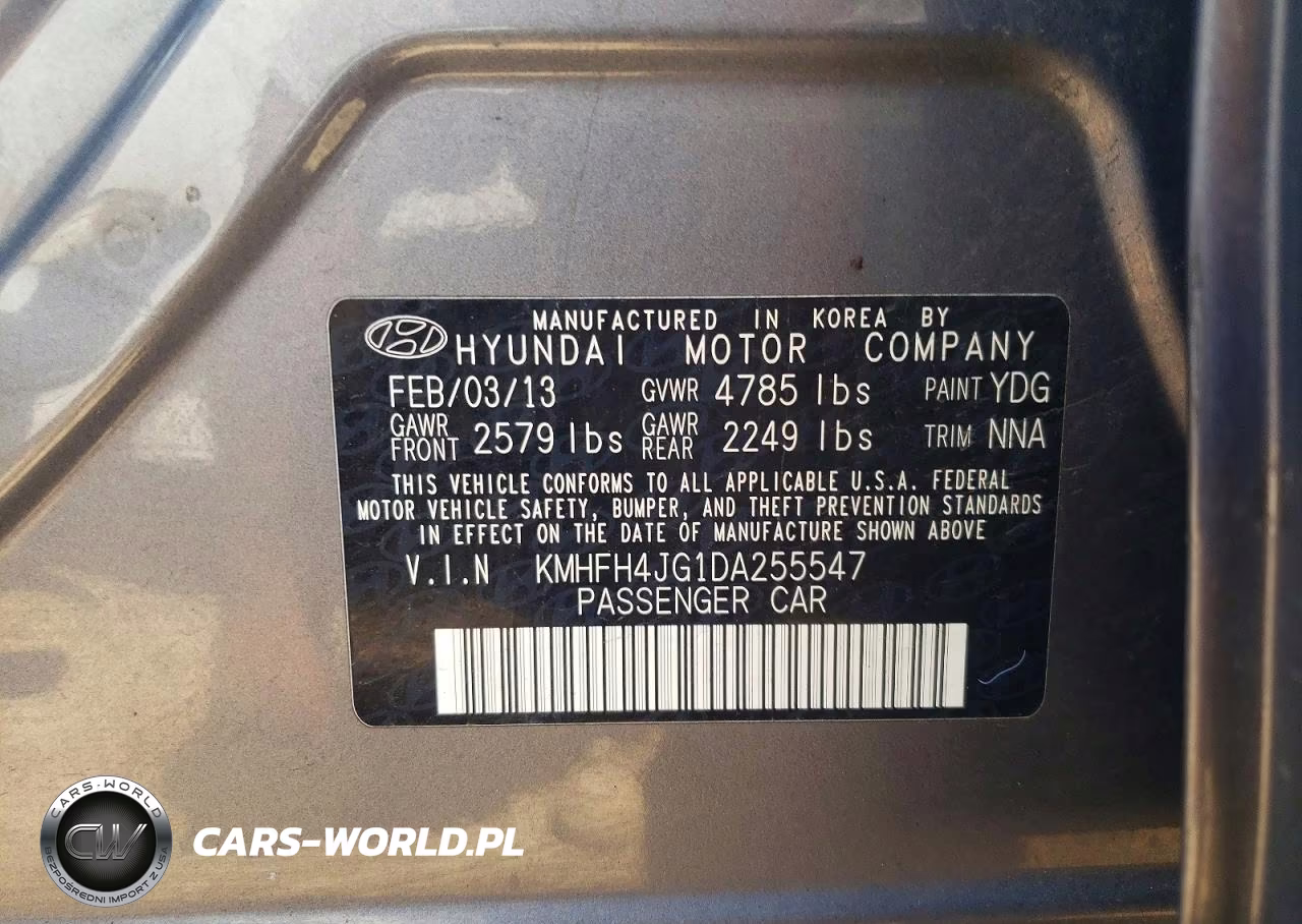 2013 Hyundai Azera Base VIN:KMHFH4JG1DA255547 - 12
