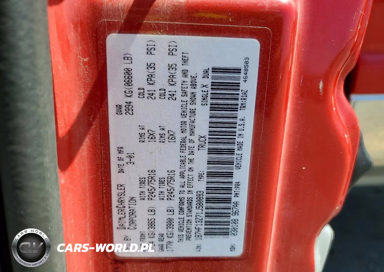 2001 Dodge Ram 1500 VIN:1B7HF13Z71J580893 - 12