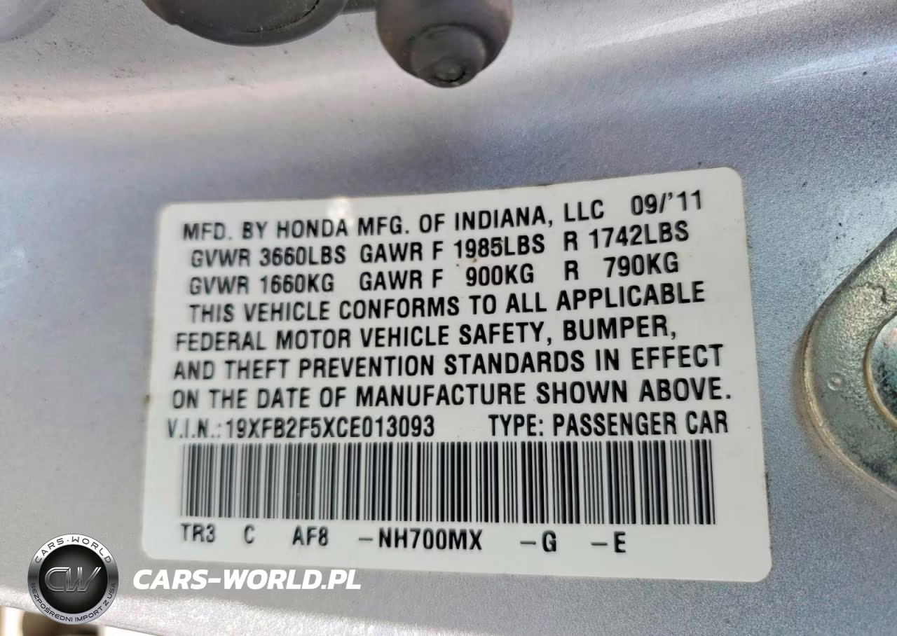 2012 Honda Civic Lx VIN:19XFB2F5XCE013093 - 12