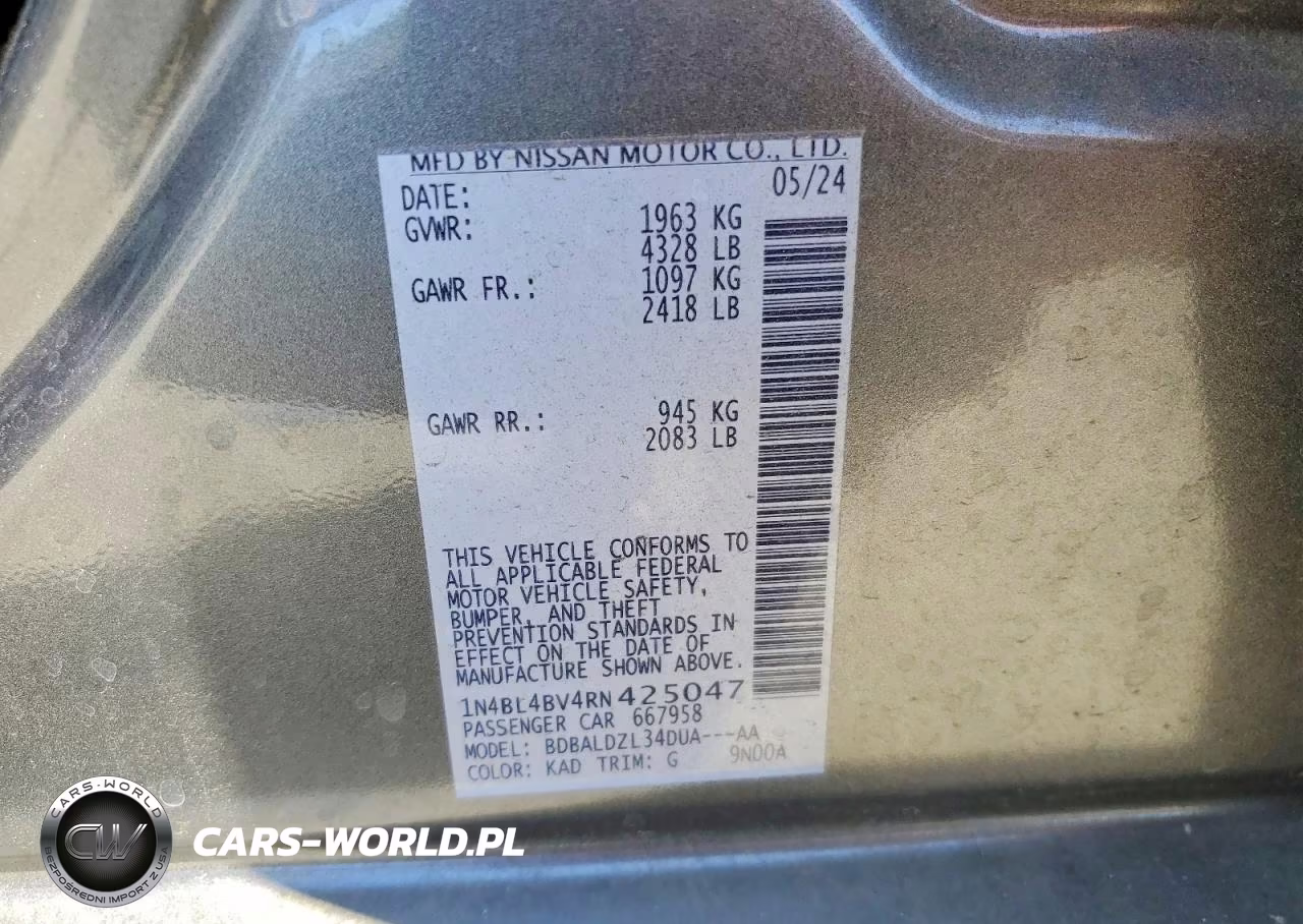 2024 Nissan Altima S VIN:1N4BL4BV4RN425047 - 12