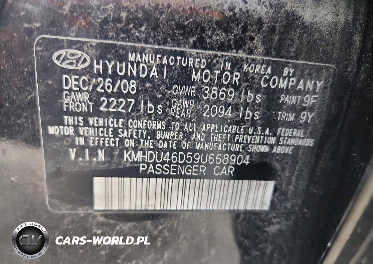2009 Hyundai Elantra Gls VIN:KMHDU46D59U668904 - 12