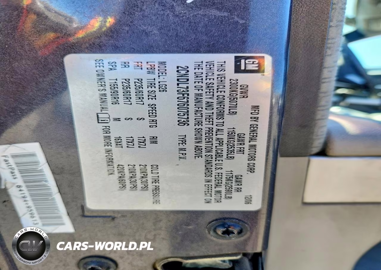 2007 Chevrolet Equinox Lt VIN:2CNDL73F676075736 - 14