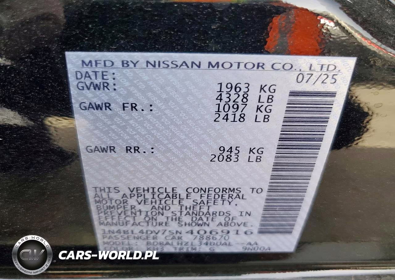 2025 Nissan Altima Sv VIN:1N4BL4DV7SN406916 - 12