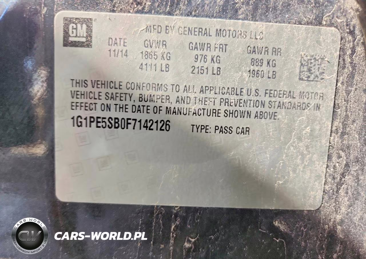 2015 Chevrolet Cruze Lt VIN:1G1PE5SB0F7142126 - 12