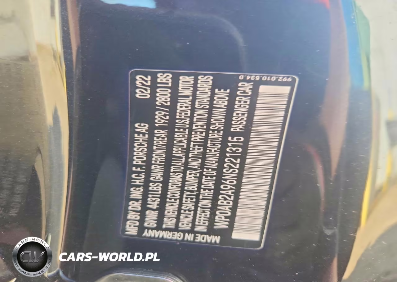 2022 Porsche 911 Carrera S VIN:WP0AB2A96NS221315 - 12