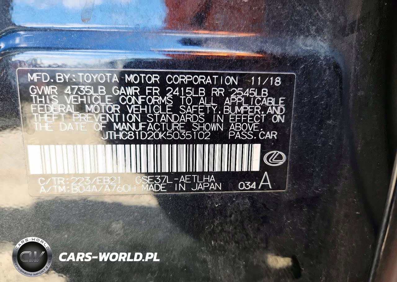 2019 Lexus Is 300 VIN:JTHC81D20K5035102 - 12