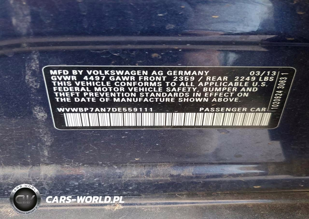2013 Volkswagen Cc Sport VIN:WVWBP7AN7DE559111 - 12
