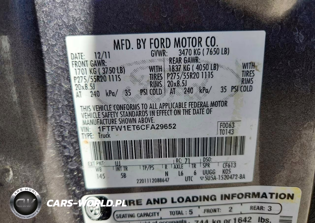 2012 Ford F150 Supercrew VIN:1FTFW1ET6CFA29652 - 12