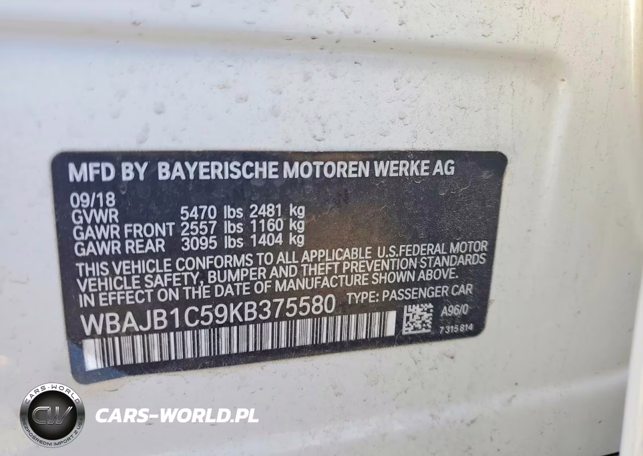 2019 BMW 530Xe VIN:WBAJB1C59KB375580 - 12