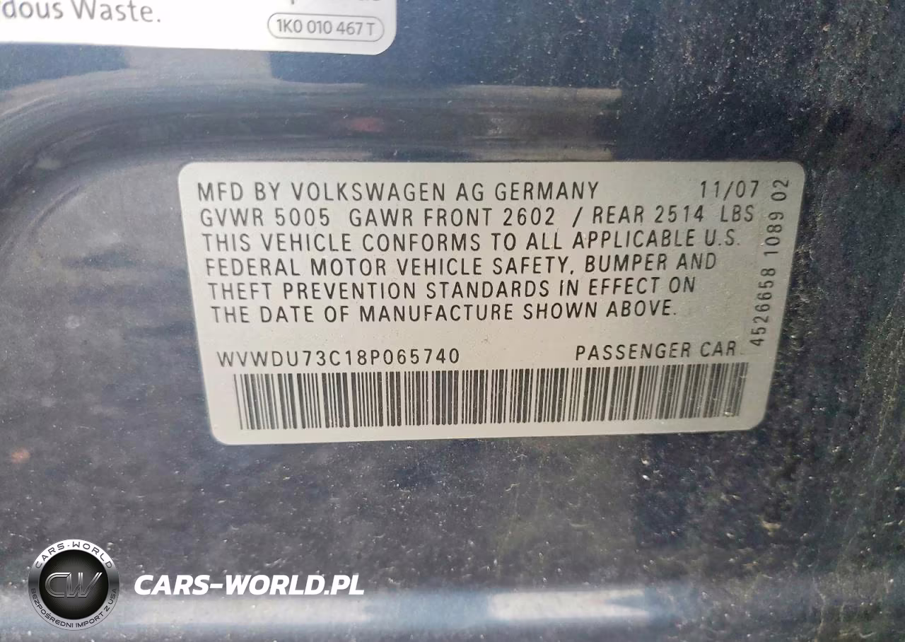 2008 Volkswagen Passat Vr6 4Motion VIN:WVWDU73C18P065740 - 12