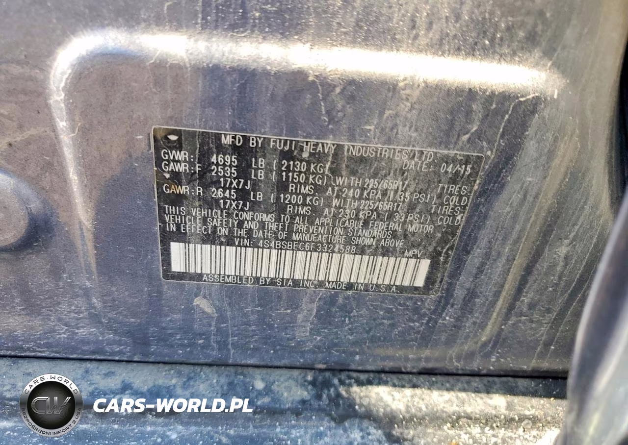 2015 Subaru Outback 2.5I Premium VIN:4S4BSBEC6F3324588 - 12