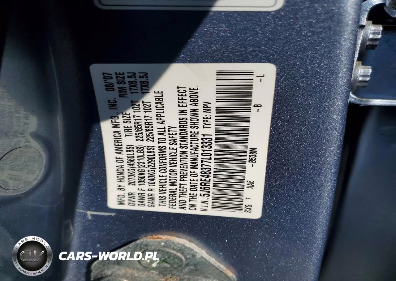 2007 Honda Cr-V Lx VIN:5J6RE48377L013331 - 12