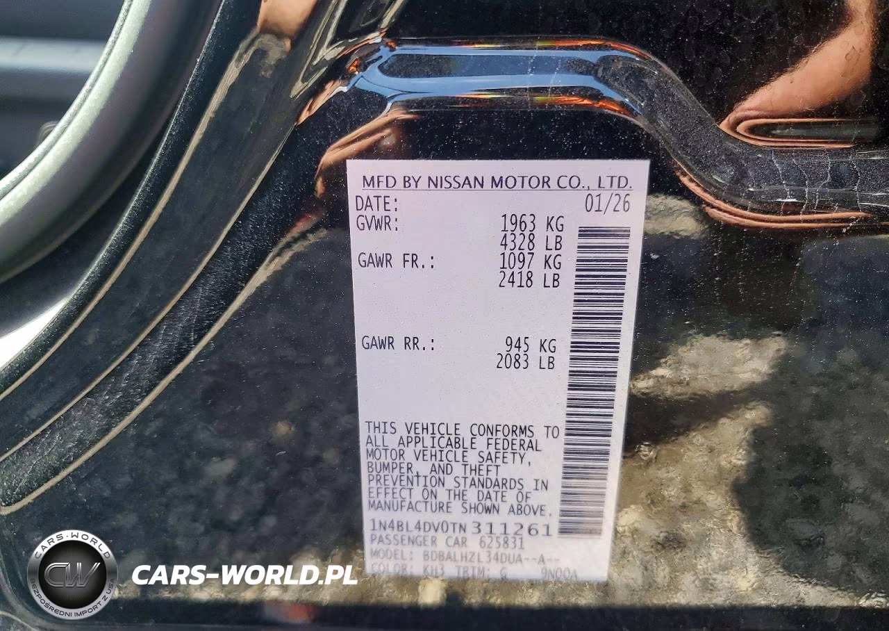 2026 Nissan Altima Sv VIN:1N4BL4DV0TN311261 - 13
