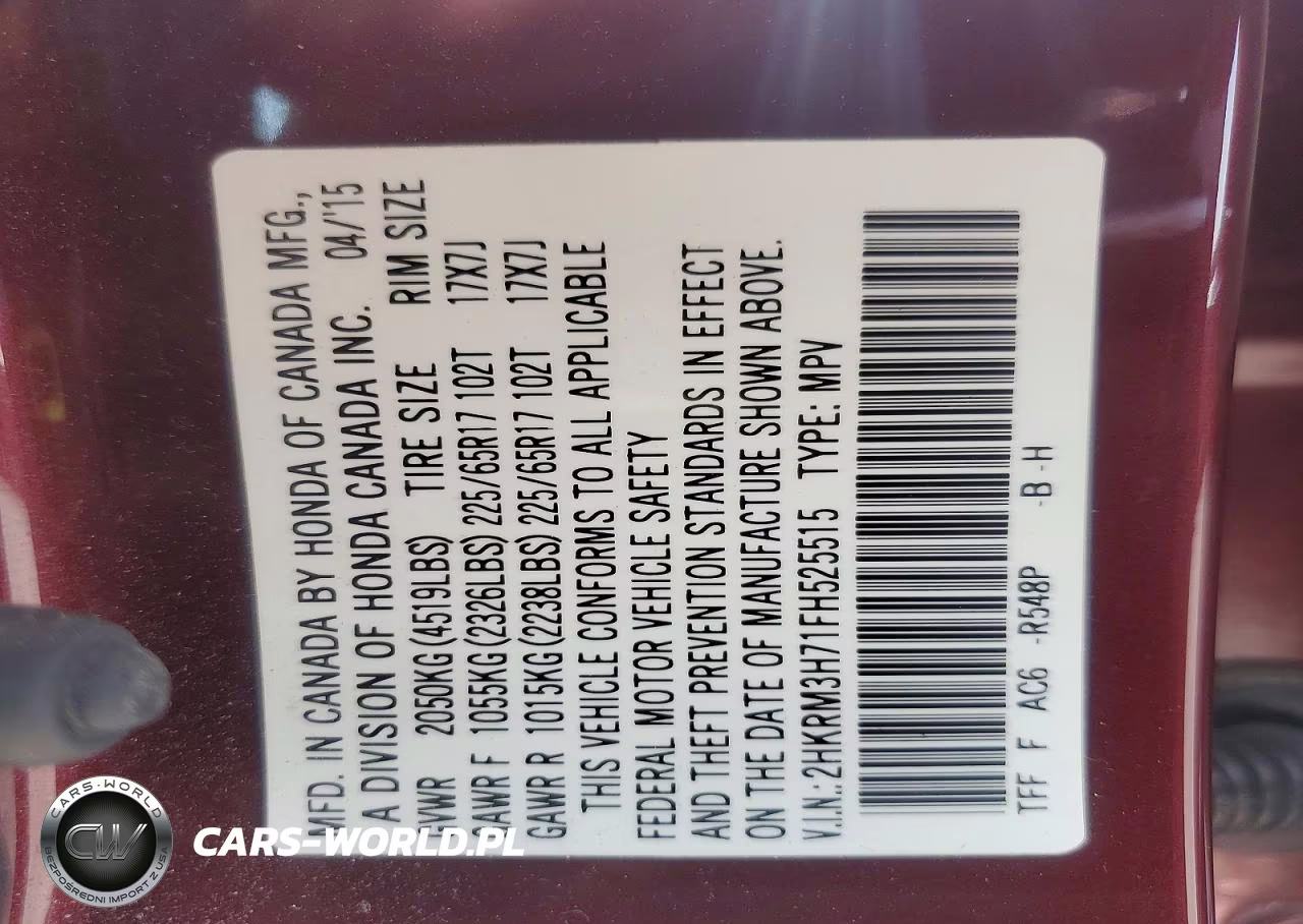 2015 Honda Cr-V Exl VIN:2HKRM3H71FH525515 - 12