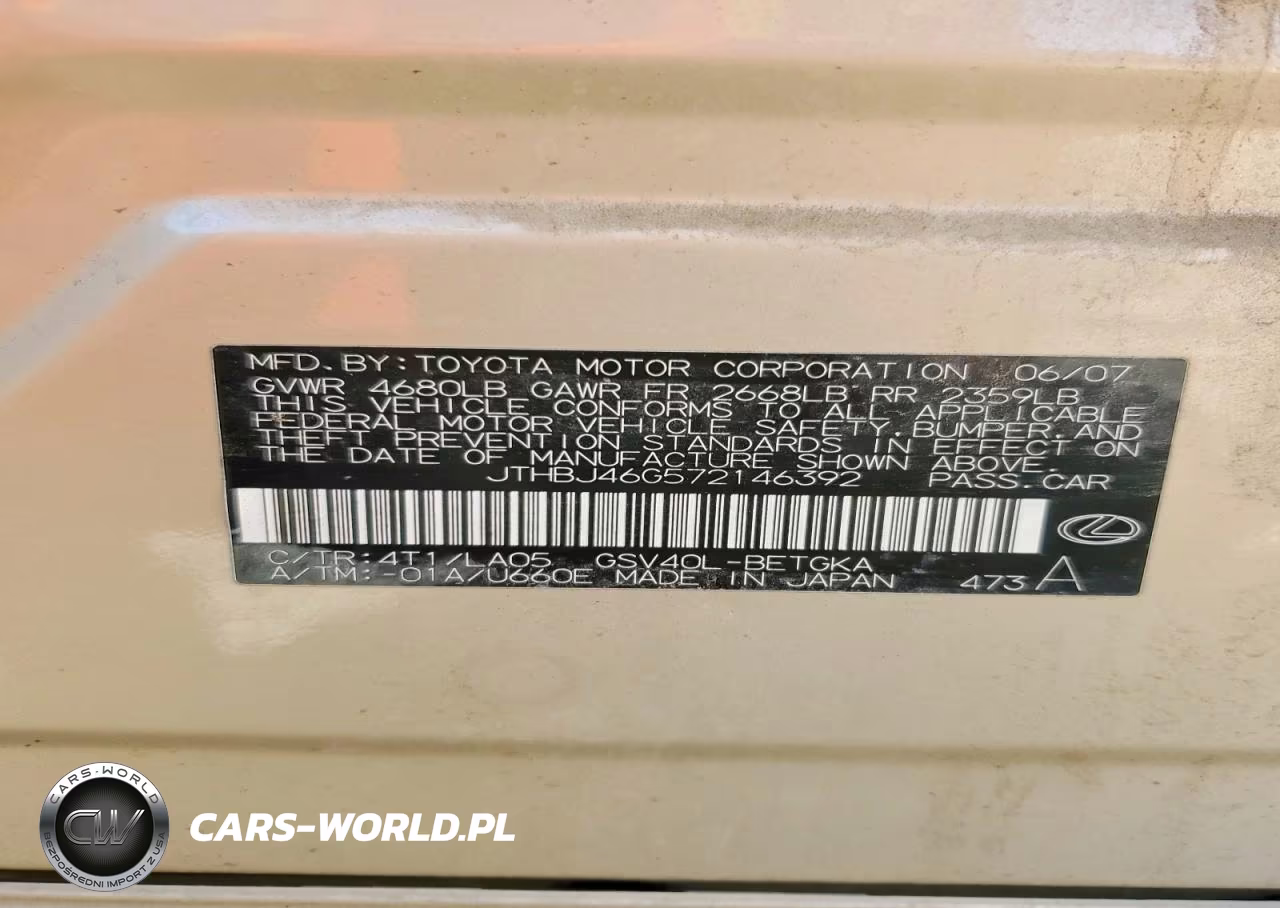 2007 Lexus Es 350 VIN:JTHBJ46G572146392 - 13