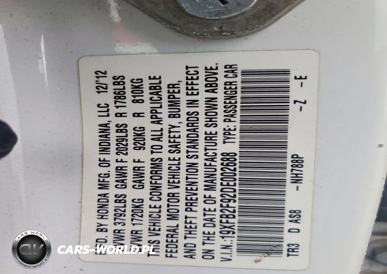 2013 Honda Civic Exl VIN:19XFB2F92DE002688 - 12
